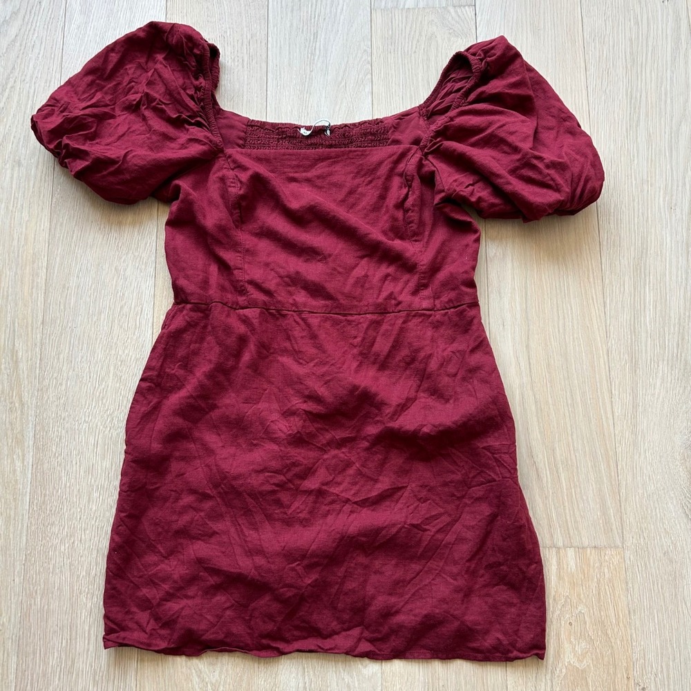 Abercrombie & Fitch Mini Dress Sz LP Red Puff Sleeve Smocked Babydoll Square Y2K